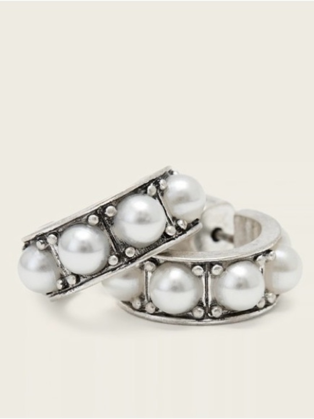NwT All Saints Nellie Sm Hoops -Warm Silver & Pearl Huggie Earrings New AllSain